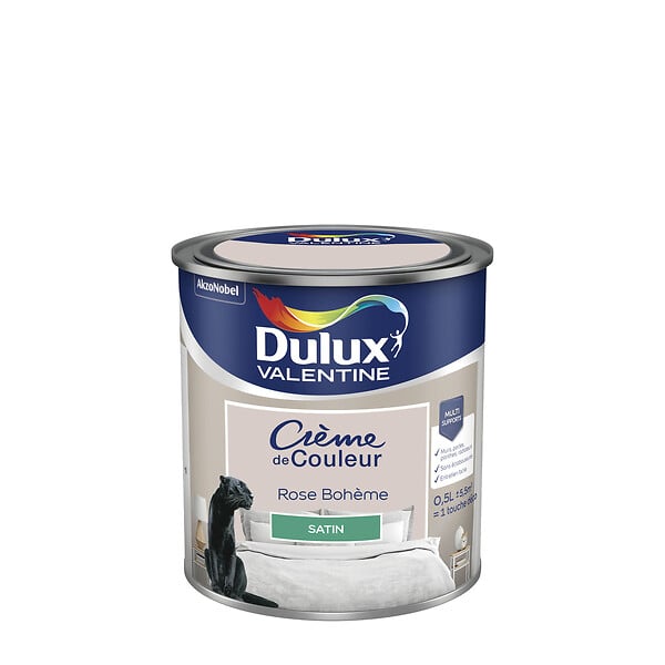 DULUX VALENTINE - Peinture Crème de Couleur - Rose Bohème - Satin - 0.5 L - large