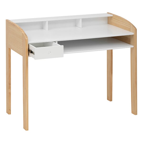 ATMOSPHERA - Bureau enfant primaire en Bois Blanc et Naturel H 85 cm - large