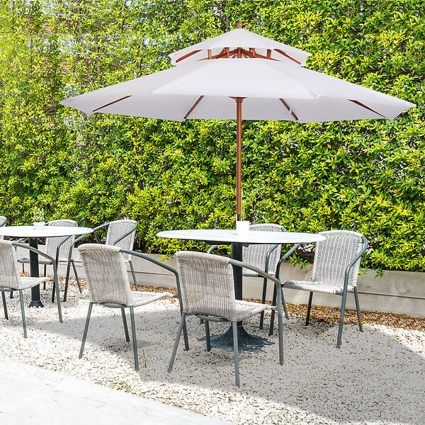 OUTSUNNY - Parasol en bois peuplier droit 2 toits polyester 180 g/m² dia. 2,65 x 2,64H m blanc - large