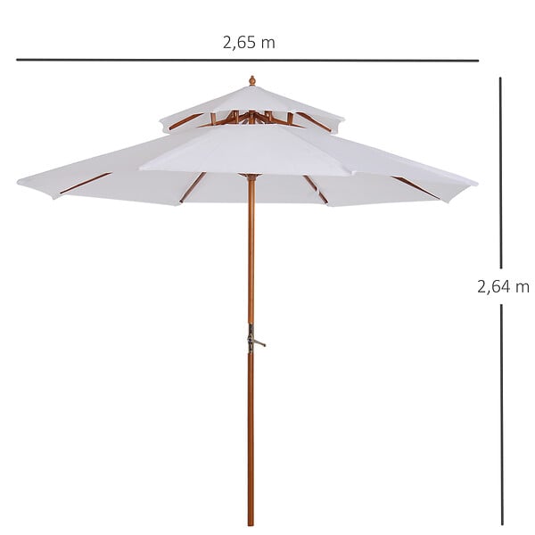 OUTSUNNY - Parasol en bois peuplier droit 2 toits polyester 180 g/m² dia. 2,65 x 2,64H m blanc - large