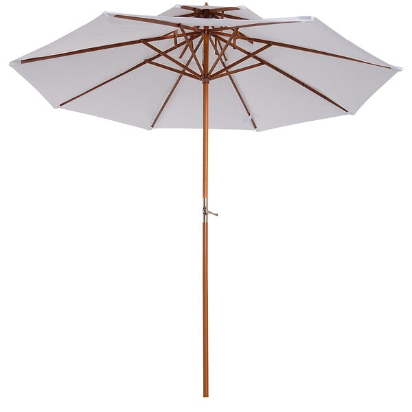 OUTSUNNY - Parasol en bois peuplier droit 2 toits polyester 180 g/m² dia. 2,65 x 2,64H m blanc - large