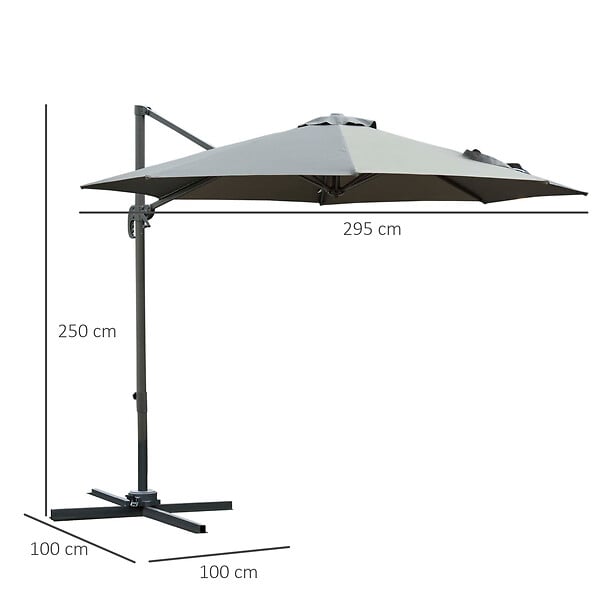 OUTSUNNY - Parasol déporté octogonal inclinable rotatif 360° manivelle piètement acier mât alu. dim. Ø 2,95 x 2,5H m polyester haute densité gris - large