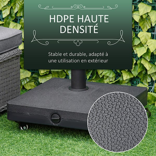 OUTSUNNY - Pied de parasol base de lestage parasol carré HDPE surface granuleuse noir - large