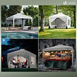 VOUNOT - Tonnelle de Jardin 3x3m POP UP installation facile avec portes et fenetres Blanc - vignette