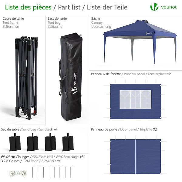 VOUNOT - Tonnelle de Jardin 3x3m POP UP installation facile avec portes et fenetres Bleu - large