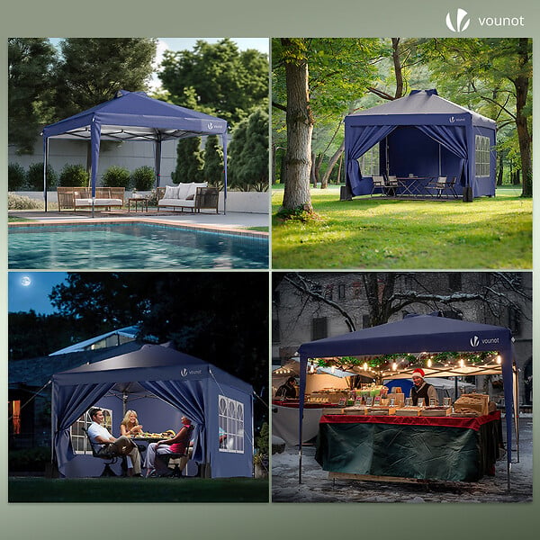 VOUNOT - Tonnelle de Jardin 3x3m POP UP installation facile avec portes et fenetres Bleu - large