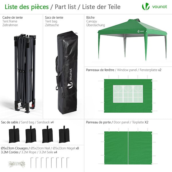 VOUNOT - Tonnelle de Jardin 3x3m POP UP installation facile avec portes et fenetres Vert - large