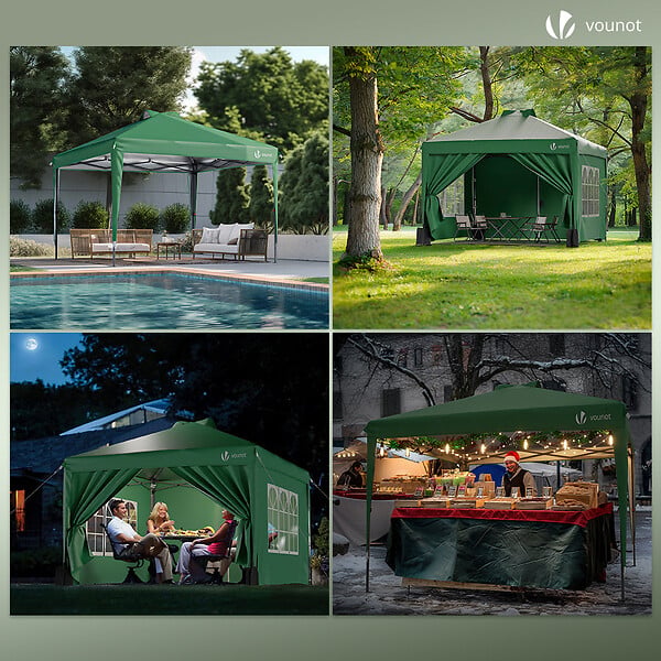VOUNOT - Tonnelle de Jardin 3x3m POP UP installation facile avec portes et fenetres Vert - large