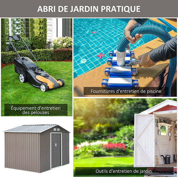 OUTSUNNY - Abri de jardin - remise pour outils - cabanon double porte coulissante - fondation incluse - dim. 277L x 191l x 192H cm - tôle d'acier ondulée grise - large