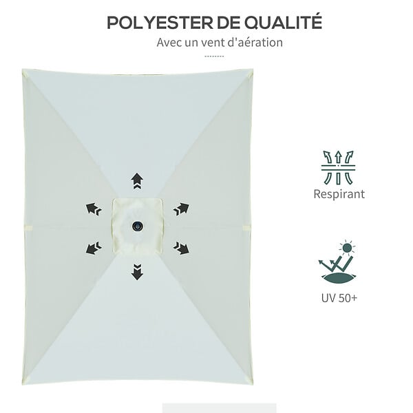 OUTSUNNY - Parasol rectangulaire inclinable de jardin avec manivelle métal polyester haute densité anti UV 50+ crème - large