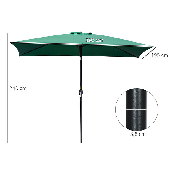 OUTSUNNY - Parasol inclinable rectangulaire métal polyester haute densité 2,94L x 1,98l x 2,55H m vert - large