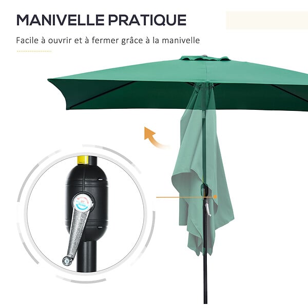 OUTSUNNY - Parasol inclinable rectangulaire métal polyester haute densité 2,94L x 1,98l x 2,55H m vert - large