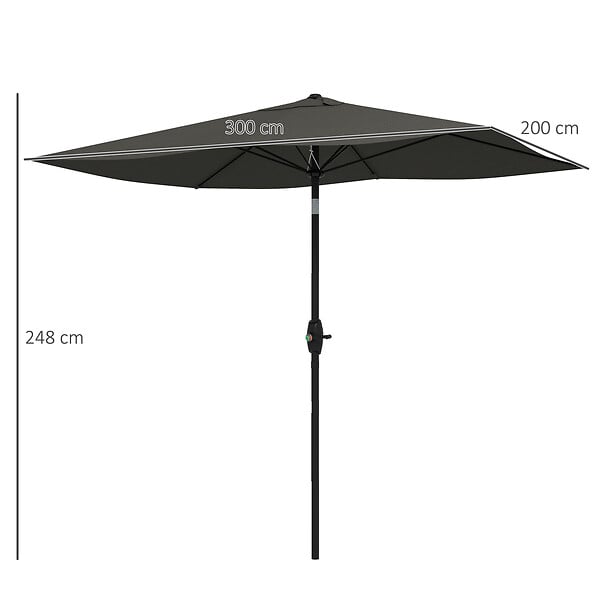 OUTSUNNY - Parasol rectangulaire inclinable de jardin avec manivelle métal polyester haute densité anti UV 50+ gris - large