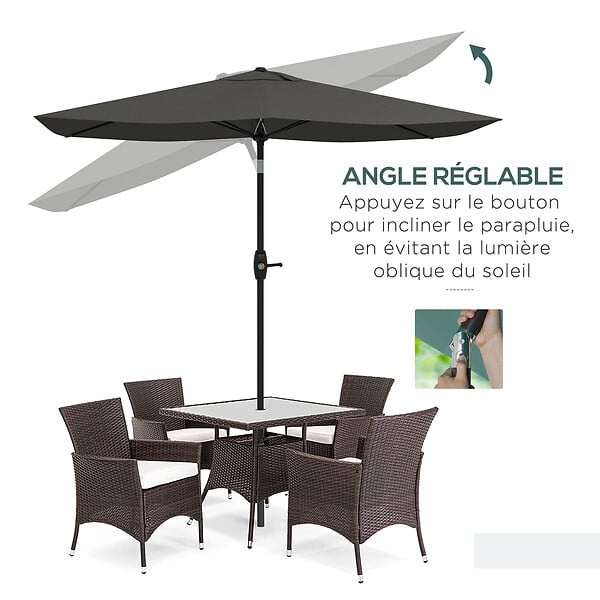 OUTSUNNY - Parasol rectangulaire inclinable de jardin avec manivelle métal polyester haute densité anti UV 50+ gris - large