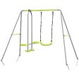 OUTSUNNY - Balançoire 2 agrès portique avec balançoire et face à face dim. 2,55L x 1,6l x 1,8H m métal époxy PE gris vert - vignette