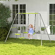 OUTSUNNY - Balançoire 2 agrès portique avec balançoire et face à face dim. 2,55L x 1,6l x 1,8H m métal époxy PE gris vert - vignette