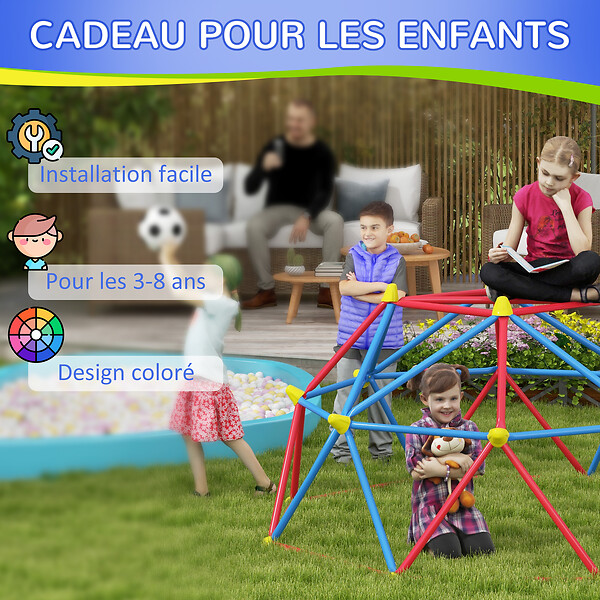 OUTSUNNY - Dôme d'escalade enfant Ø 183 x 90H cm - nombreuses prises - charge max. reco. totale 180 Kg - métal PP multicolore - large
