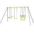OUTSUNNY - Balançoire 3 agrès portique 2 face à face et balançoire dim. 2,83L x 1,56l x 1,8H m métal époxy PE gris vert - vignette