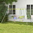 OUTSUNNY - Balançoire 3 agrès portique 2 face à face et balançoire dim. 2,83L x 1,56l x 1,8H m métal époxy PE gris vert - vignette