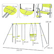 OUTSUNNY - Balançoire 3 agrès portique 2 face à face et balançoire dim. 2,83L x 1,56l x 1,8H m métal époxy PE gris vert - vignette