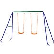 OUTSUNNY - Balançoire 2 agrès portique avec 2 balançoires dim. 2,69L x 1,6l x 1,8H m métal époxy anticorrosion vert bleu PP orange - vignette