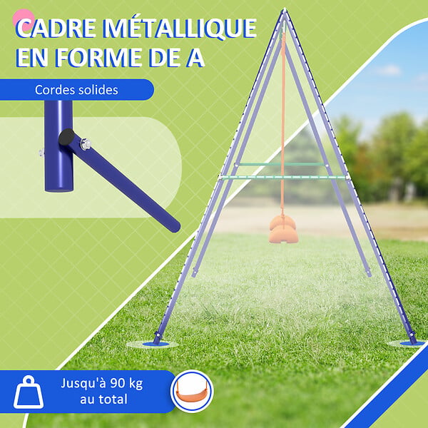 OUTSUNNY - Balançoire 2 agrès portique avec 2 balançoires dim. 2,69L x 1,6l x 1,8H m métal époxy anticorrosion vert bleu PP orange - large