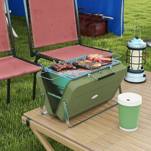 OUTSUNNY - Mini barbecue à charbon portable pliable dim. 47L x 30l x 28H cm vert - large
