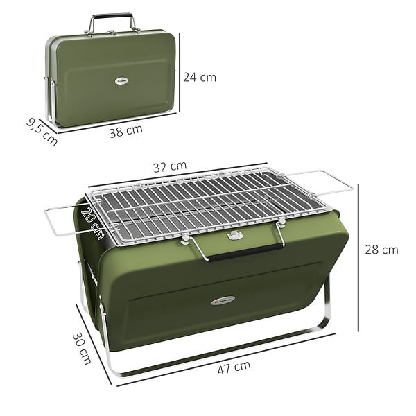 OUTSUNNY - Mini barbecue à charbon portable pliable dim. 47L x 30l x 28H cm vert - large