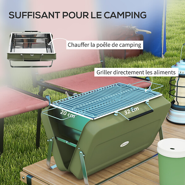 OUTSUNNY - Mini barbecue à charbon portable pliable dim. 47L x 30l x 28H cm vert - large