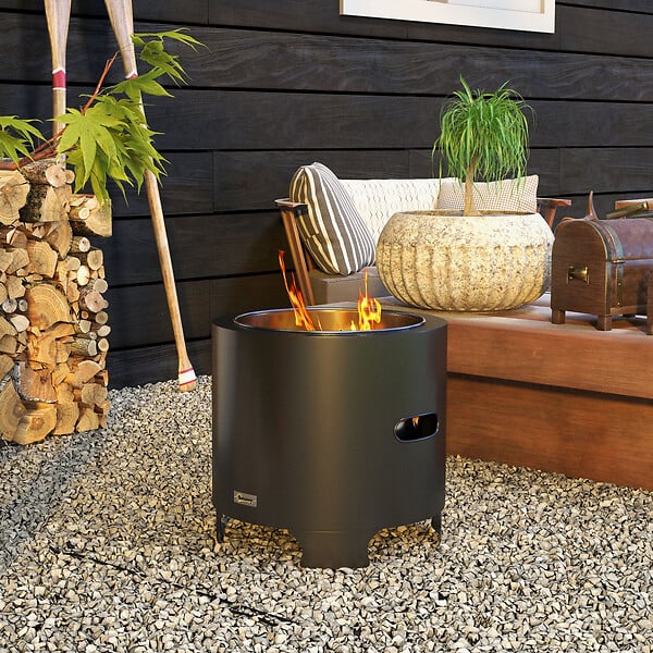 OUTSUNNY - Brasero extérieur portable avec tisonnier - Ø 45 cm - acier inox métal noir - large