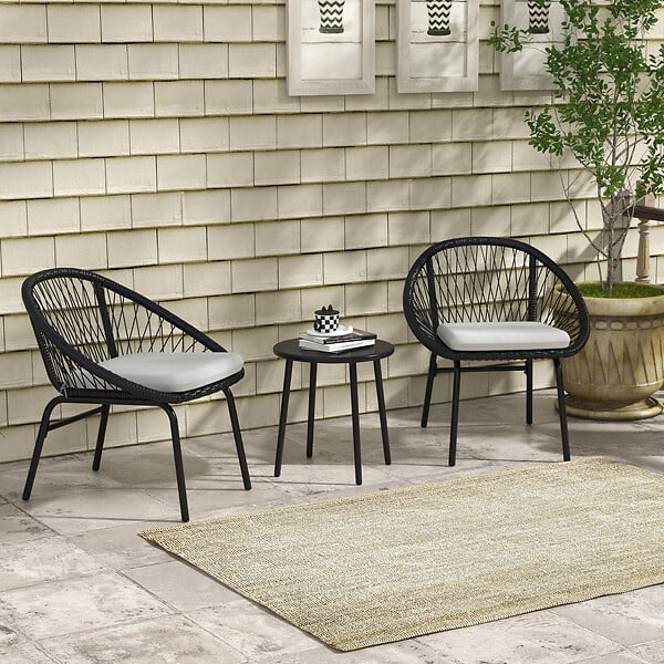 OUTSUNNY - Ensemble salon de jardin 3 pièces 2 personnes avec coussins - large
