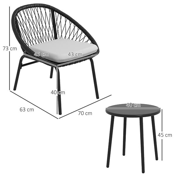 OUTSUNNY - Ensemble salon de jardin 3 pièces 2 personnes avec coussins - large