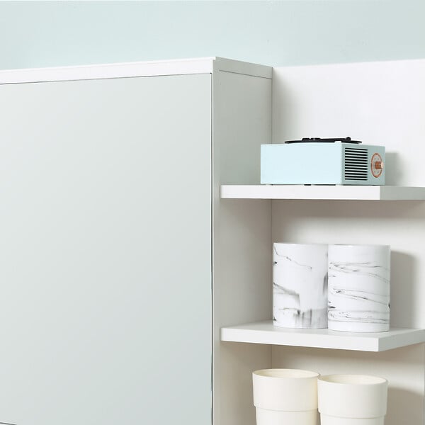 KLEANKIN - Armoire miroir de salle de bain avec étagère - 3 étagères latérales - kit installation murale fourni - panneaux particules blanc - large