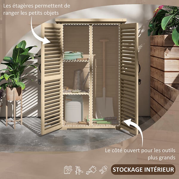 OUTSUNNY - Armoire de jardin abri de jardin 2 portes persiennes 2 étagères toit bitumé bois sapin pré-huilé - large
