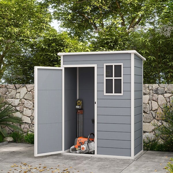 OUTSUNNY - Abri de jardin - remise pour outils - cabanon porte verrouillable, fenêtre - dim. 151L x 92l x 193H cm - alu PP gris blanc - large
