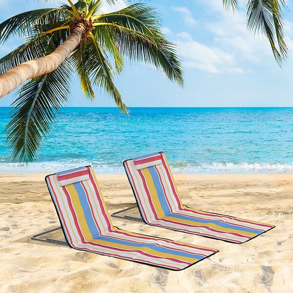 OUTSUNNY - Lot de 2 tapis de plage rembourrés - dossier inclinable 5 positions - sac transport inclus - acier polyester multicolore - large
