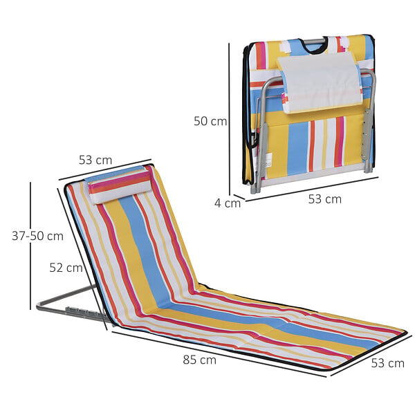 OUTSUNNY - Lot de 2 tapis de plage rembourrés - dossier inclinable 5 positions - sac transport inclus - acier polyester multicolore - large