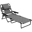 OUTSUNNY - Bain de soleil transat pliable inclinable - coussins, espace tête - acier noir polyester gris chiné - vignette