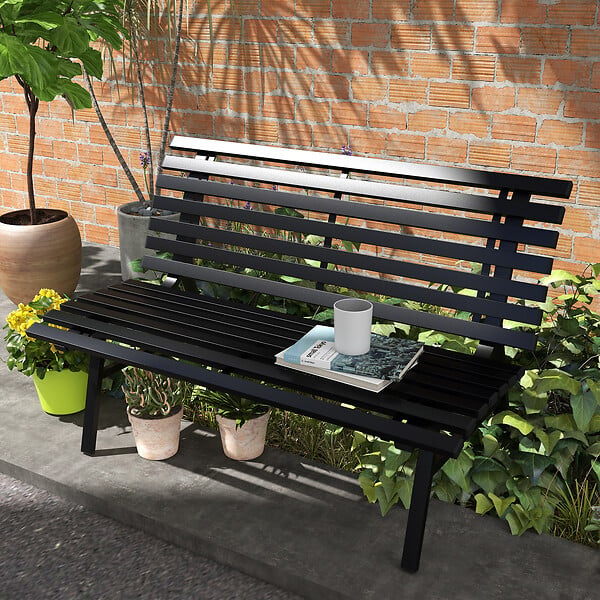 OUTSUNNY - Banc de jardin 2 places assise dossier à lattes alu noir - large