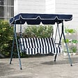 OUTSUNNY - Balancelle de jardin 3 places toit réglable acier polyester bleu blanc rayé - vignette