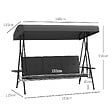 OUTSUNNY - Balancelle de jardin 3 places grand confort - toit réglable, 2 tablettes latérales, coussins - acier polyester anthracite - vignette
