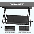 OUTSUNNY - Balancelle de jardin 3 places grand confort - toit réglable, 2 tablettes latérales, coussins - acier polyester anthracite - vignette