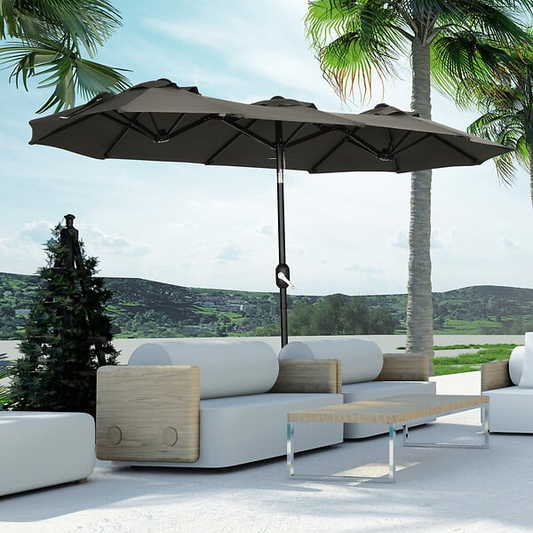 OUTSUNNY - Parasol de jardin inclinable grande taille ouverture fermeture manivelle acier polyester haute densité gris - large