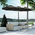 OUTSUNNY - Parasol de jardin inclinable grande taille ouverture fermeture manivelle acier polyester haute densité gris - vignette