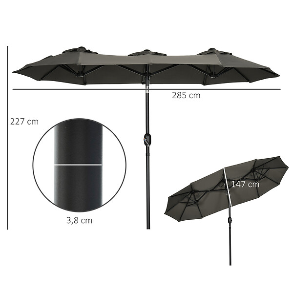 OUTSUNNY - Parasol de jardin inclinable grande taille ouverture fermeture manivelle acier polyester haute densité gris - large
