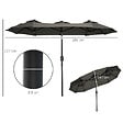 OUTSUNNY - Parasol de jardin inclinable grande taille ouverture fermeture manivelle acier polyester haute densité gris - vignette