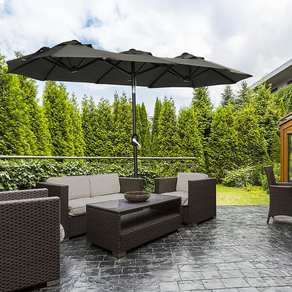 OUTSUNNY - Parasol de jardin inclinable grande taille ouverture fermeture manivelle acier polyester haute densité gris - large