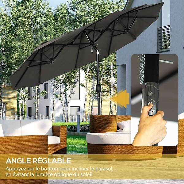 OUTSUNNY - Parasol de jardin inclinable grande taille ouverture fermeture manivelle acier polyester haute densité gris - large