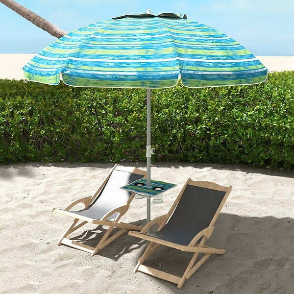 OUTSUNNY - Parasol inclinable réglable de plage protection UV50+ Ø190 cm sac et porte-gobelets inclus - large