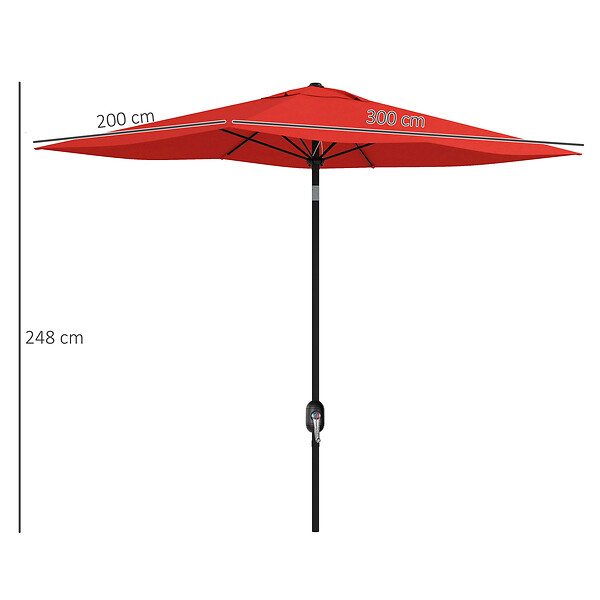 OUTSUNNY - Parasol rectangulaire inclinable de jardin avec manivelle métal polyester haute densité anti UV 50+ rouge - large